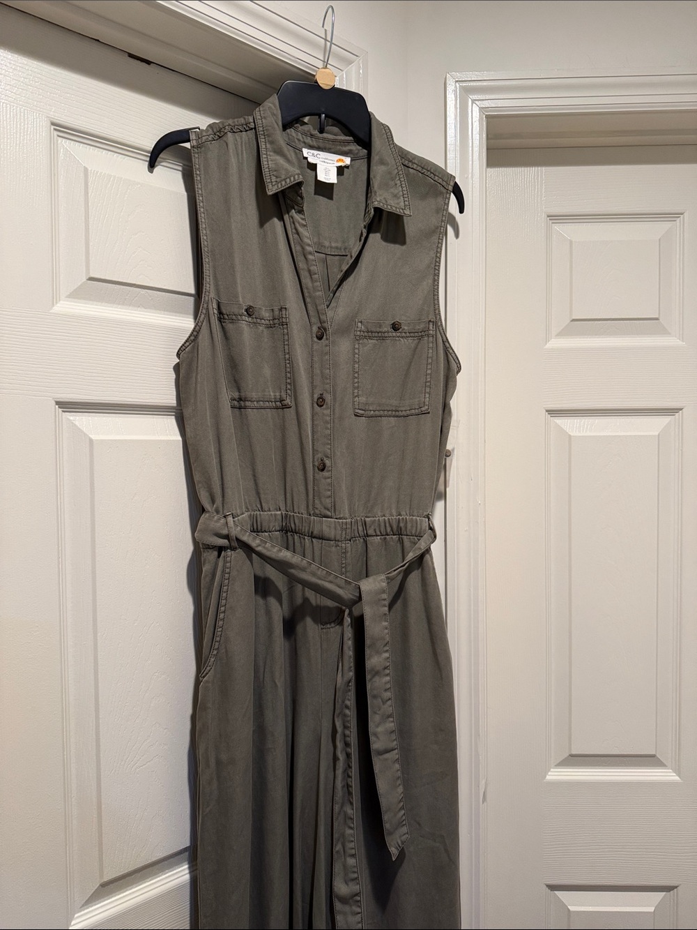 Brand New JUMPSUIT Wide Leg Olive Green Sleeveless Soft Elastic Waist Autumn L